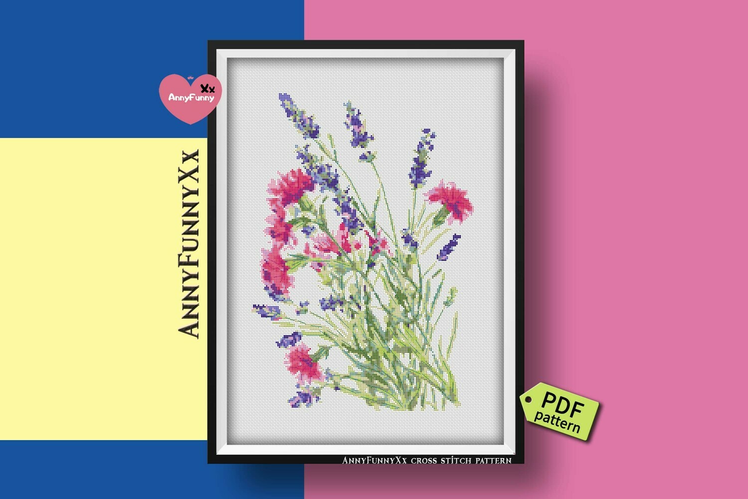 Wildflowers cross stitch pattern PDF, Flowers bouquets, Lavender Xstitch