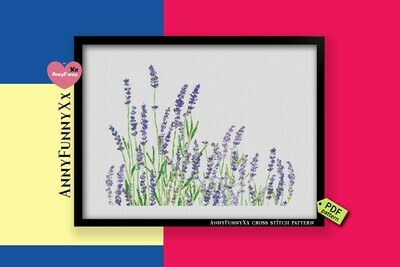 Lavender cross stitch pattern PDF, floral cross stitch