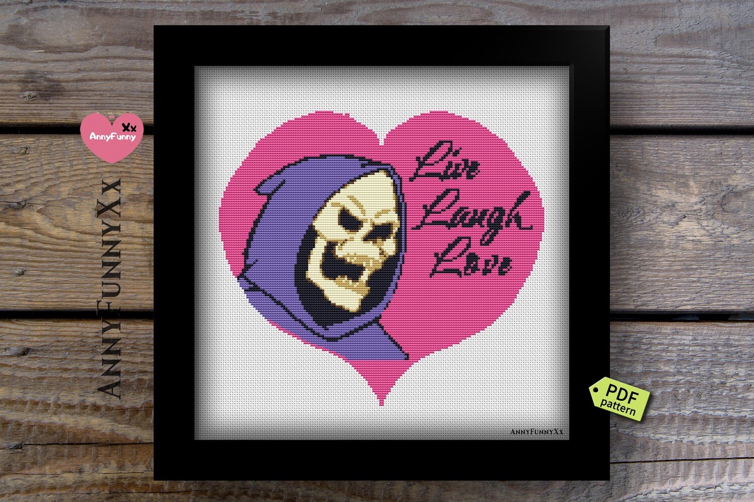 Cross Stitch Pattern PDF Skeletor Live Laugh Love