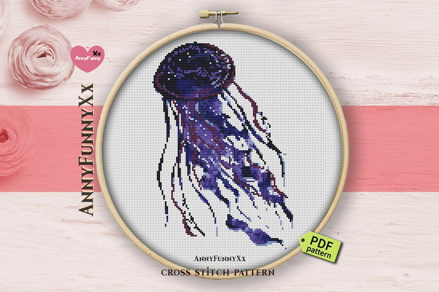 Jellyfish cross stitch pattern PDF, Jellyfish Counted Cross Stitch Pattern Instant Download