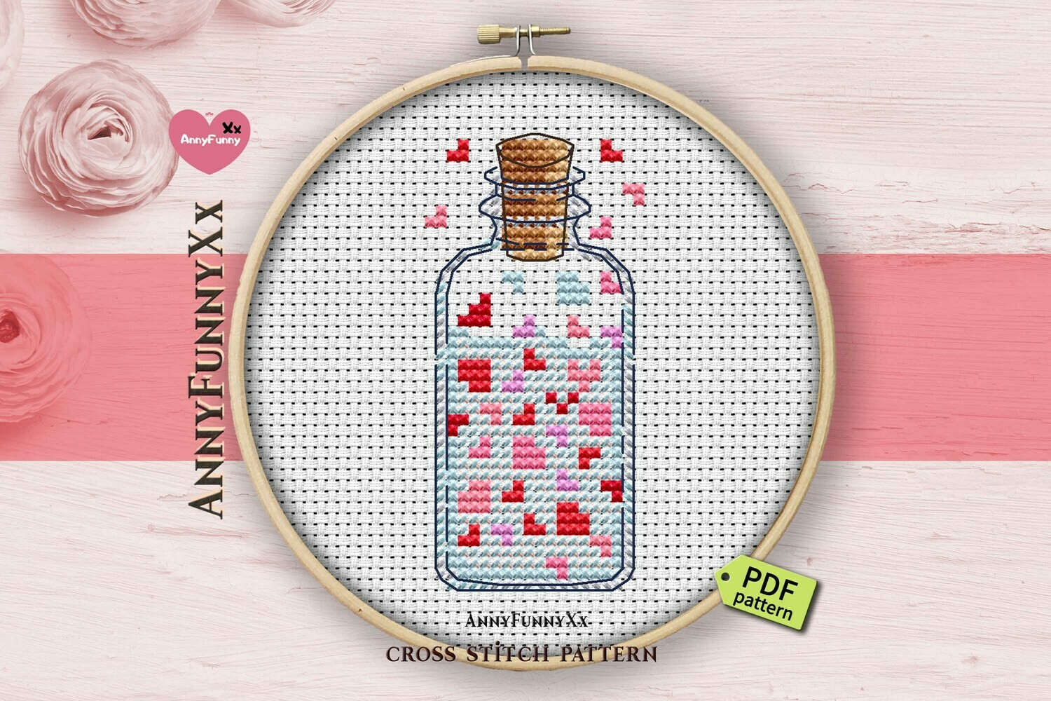 Cross stitch pattern Valentine's Day Mason Jar