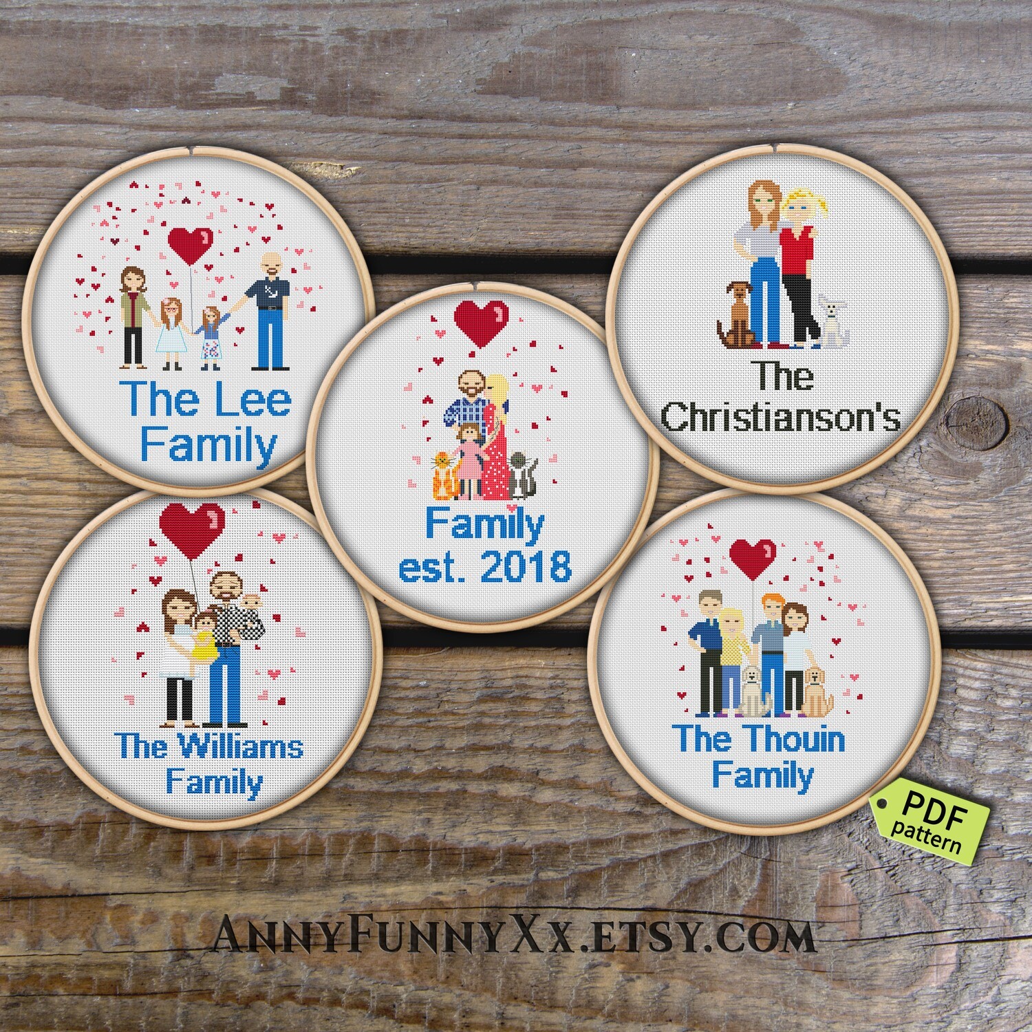 Personalized custom family portrait cross stitch pattern PDF