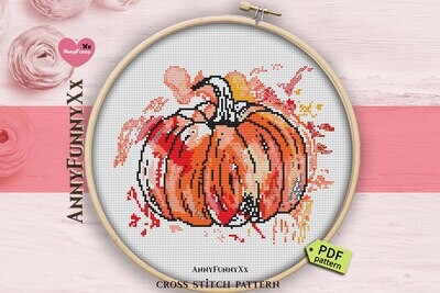 Pumpkin cross stitch pattern PDF, Autumn Cross Stitch Nature Watercolor, Thanksgiving Day embroidery design handmade harvest pumpkin