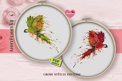 Bird cross stitch pattern bundle Parrot printable PDF