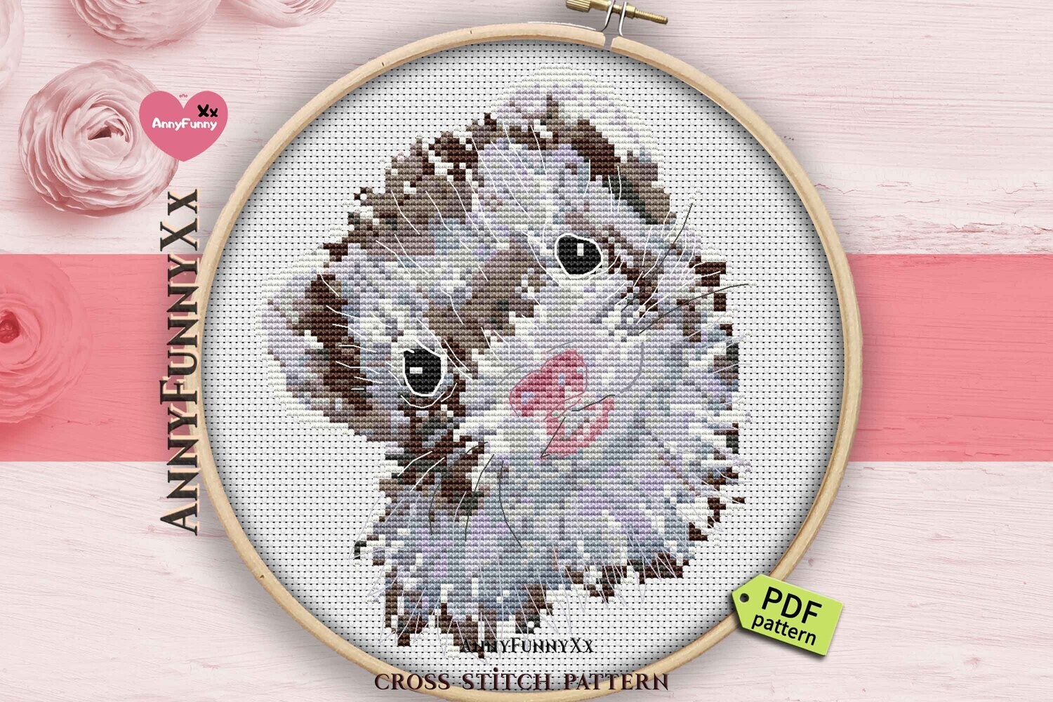 Ferret cross stitch pattern PDF Ferret pet portrait Counted needlepoint embroidery design handmade DIY
