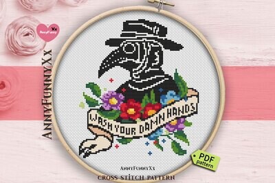Creepy plague doctor cross stitch pattern PDF  Funny Needlepoint xstitch easy Counted embroidery chart Digital download
