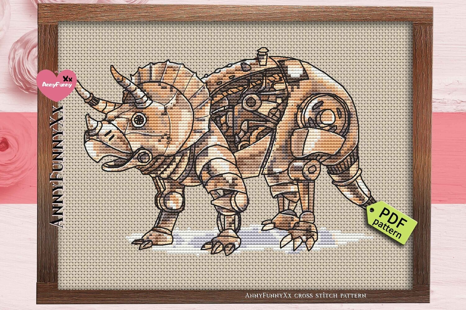 Steampunk Dinosaur cross stitch pattern PDF Steam punk dragon Triceraptors Cross-stitch for boy