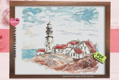 Lighthouse cross stitch patterns PDF Digital download Sea handmade gift DIY
