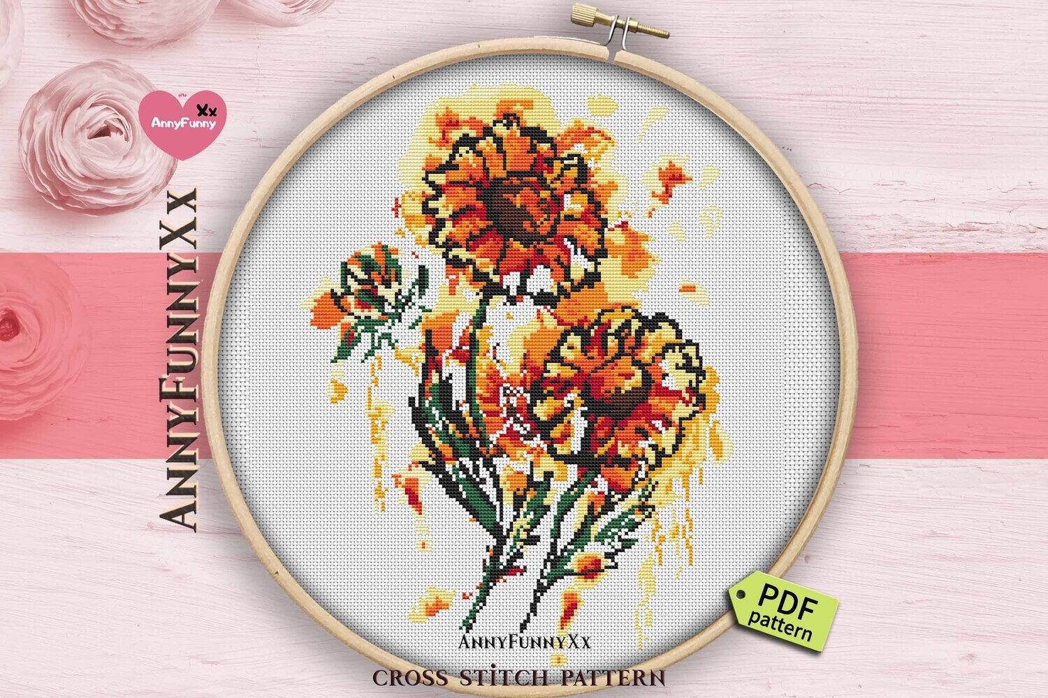 Daisy cross stitch pattern Blanket Flower Xstitch PDF Embroidery design handmade Watercolor