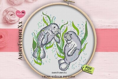 Manatee counted cross stitch pattern PDF Needlepoint embroidery design handmade DIY