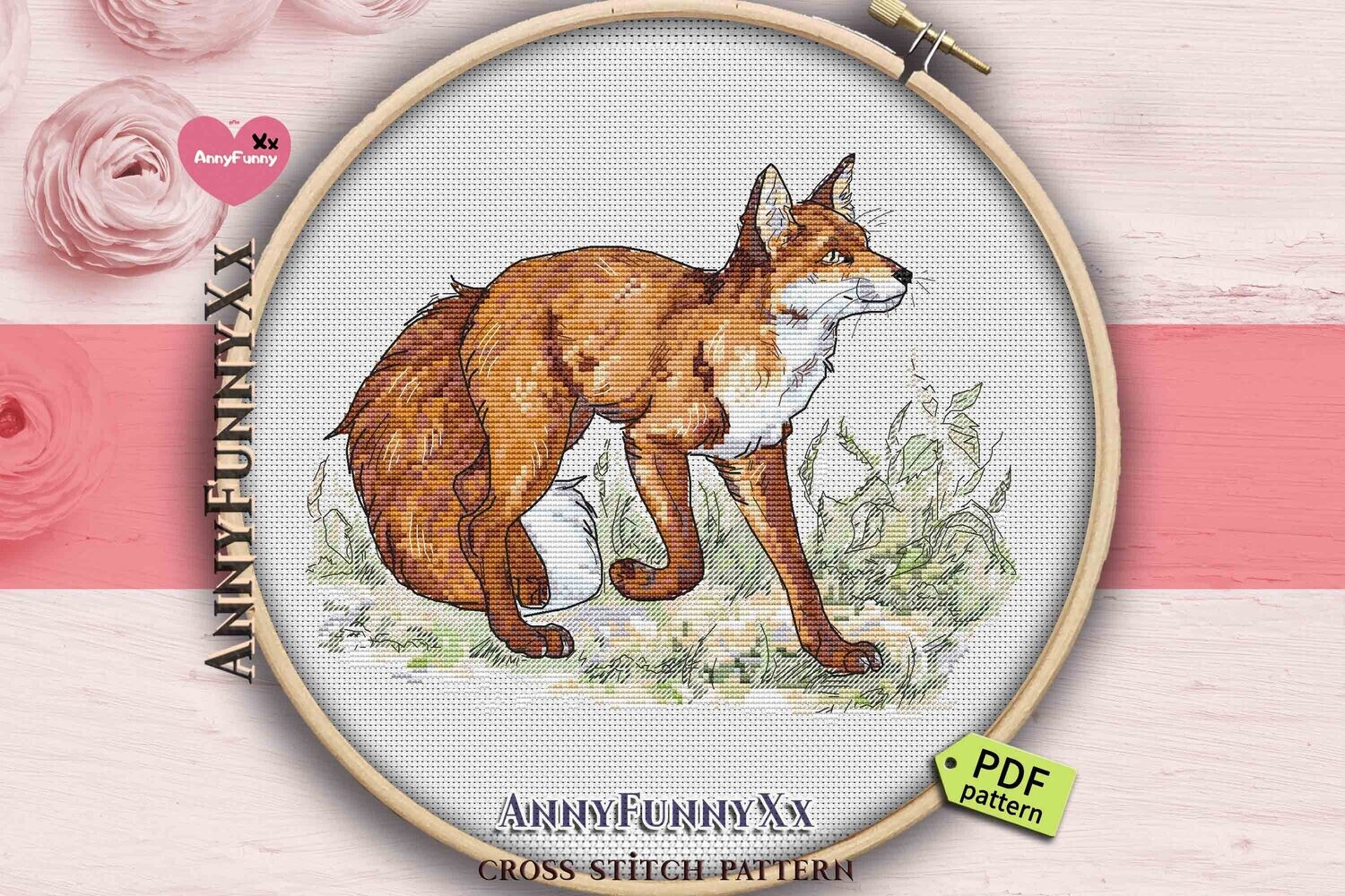 狐狸十字绣图案 Simple Fox Cross stitch pattern PDF Instant Download Fox watercolor stitch tutorial Animal needlepoint embroidery design