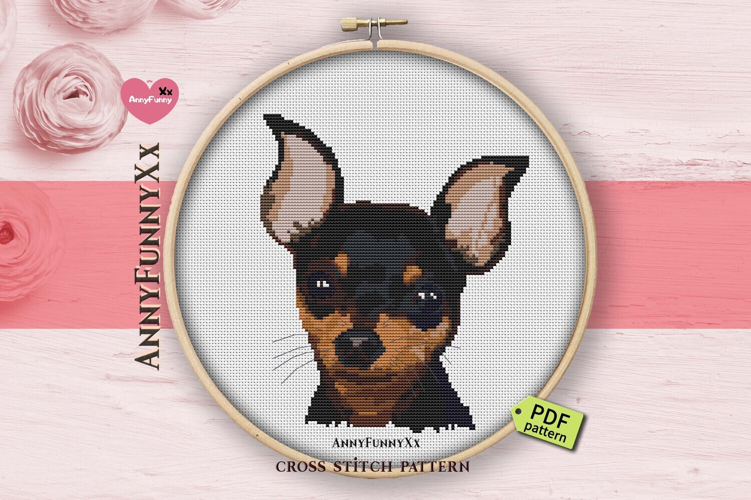 Chihuahua cross stitch pattern Chorkie dog Short-Haired brown dogs Chihuahua gifts for men Pet memorial gift for chihuahua dog mom dad
This PDF counted cross stitch patterns available for instant down
