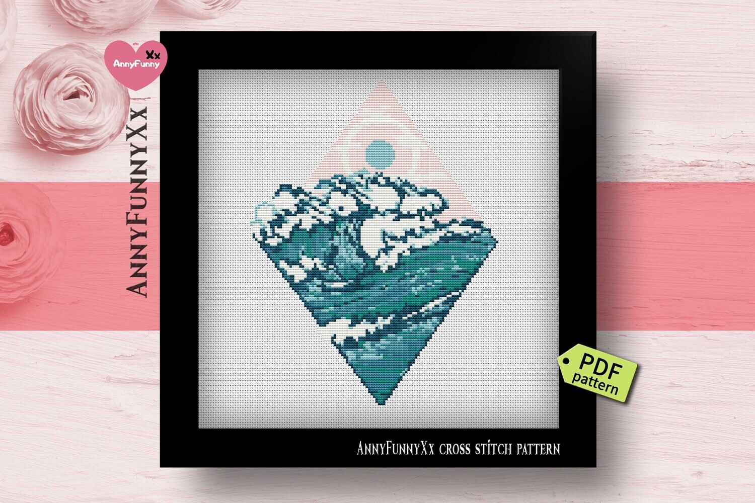 Nature cross stitch pattern PDF Ocean wave Seascape needlepoint embroidery design handmade DIY Nautical for baby boy Sea home decor