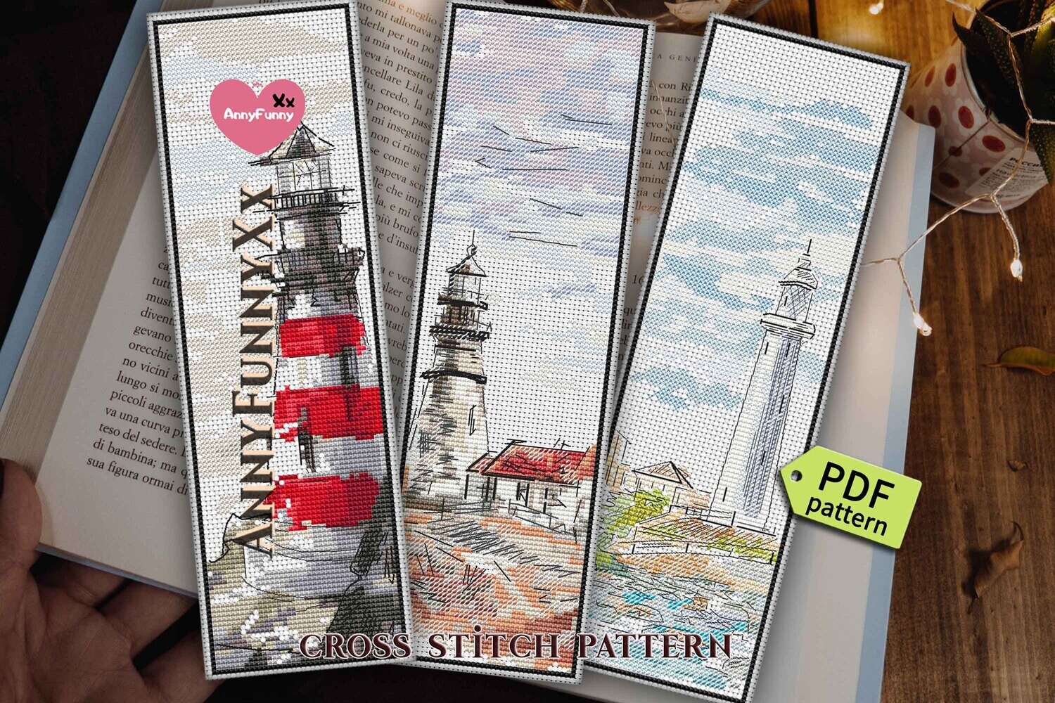 Lighthouse bookmark cross stitch pattern PDF,Bookworm teacher gift, Follow your dreams, Nautical ocean lover gift for men Digital download, Custom counted cross stitch chart, Sea bookmarks, Handmade D