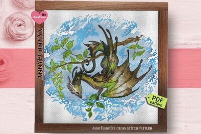 Young red Dragon cross stitch pattern PDF Dragon Fairy magic embroidery design handmade DIY
