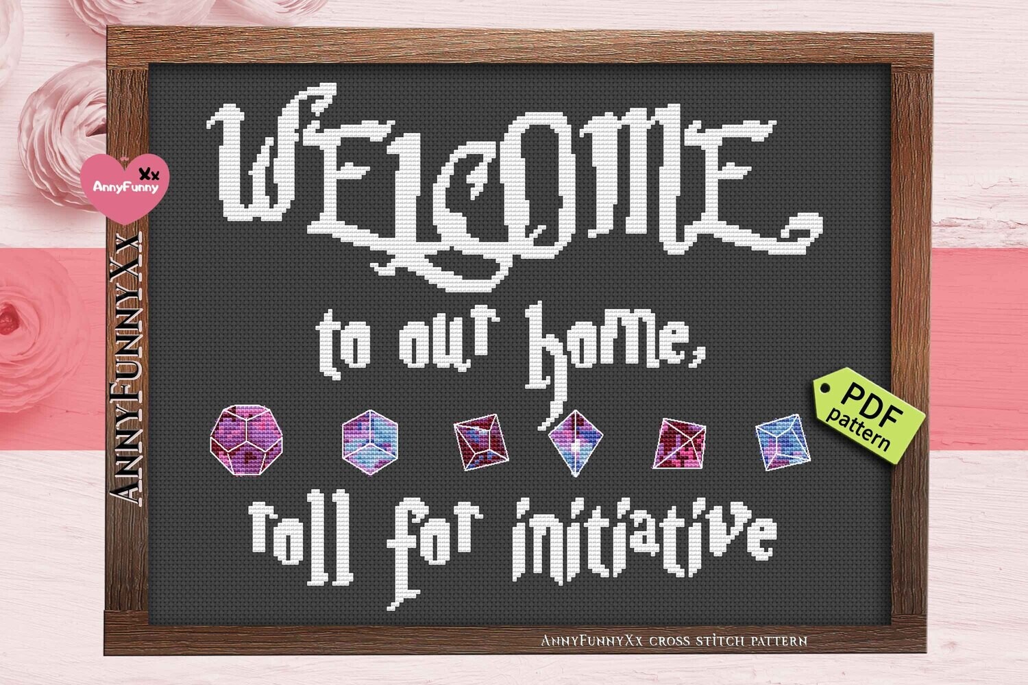 Cross stitch pattern PDF, Roll for initiative, Welcome to our home Xstitch Needlepoint embroidery design handmade DIY