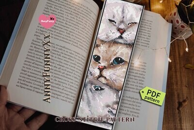 Handmade Bookmark cat cross stitch pattern PDF, Bookworm teacher gift, Cats lover gift, 100 days of school DIY, do it yourself present