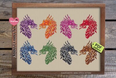 Fantasy Dragons cross stitch pattern PDF Fantasy magic dragon embroidery design Gift for men Handmade DIY, Beginner needlepoint chart