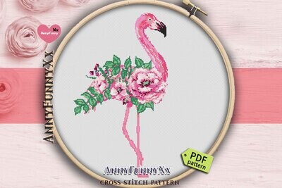 Flamingo Cross stitch pattern PDF Birds pink flamingos needlepoint Counted embroidery design Flamingo Watercolor flower DIY gift for nanny