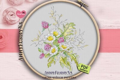 Dandelion counted cross stitch pattern PDF, Wildflowers needlepoint embroidery flowers bouquets Watercolor flower DIY gift for grandma