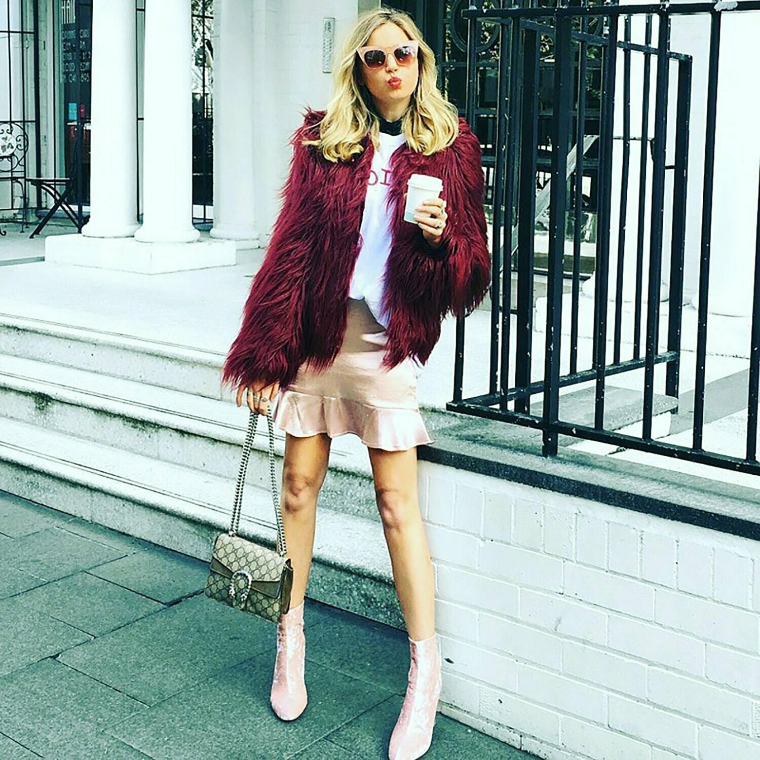 burgundy shaggy coat