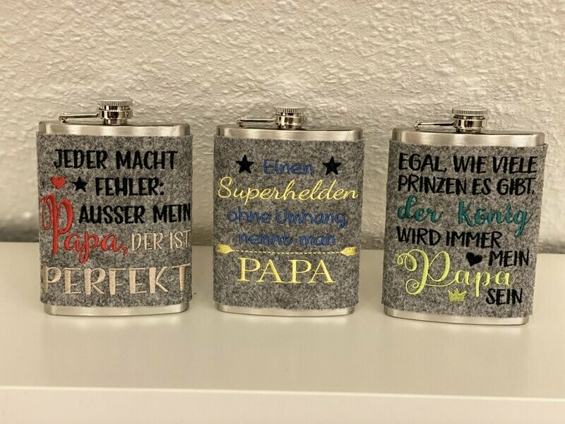 Flachmann mit Filzhülle Spruch für Papa