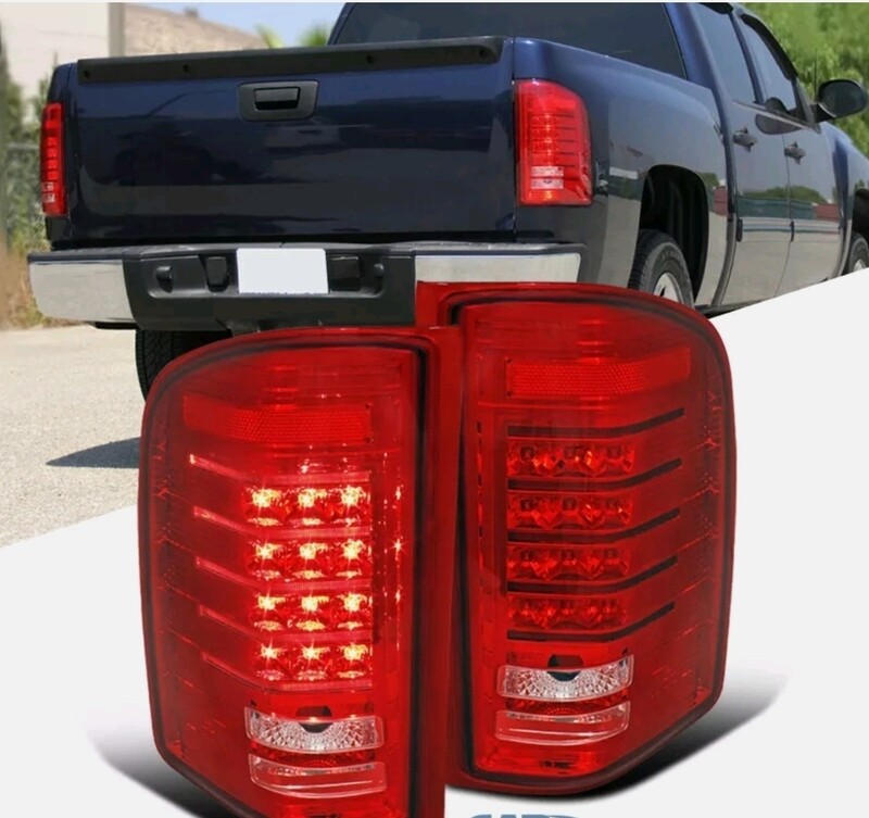 For 07-14, Chevy Silverado 1500 2500 Pickup Red LED Tail Lights Pair