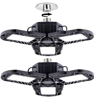 2 Pack LED Garage Lights 80W, Three Panel Deformable Garage Lighting