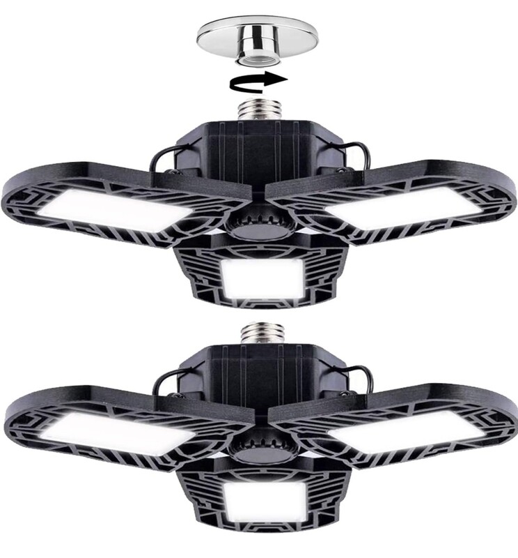 2 Pack LED Garage Lights 80W, Three Panel Deformable Garage Lighting