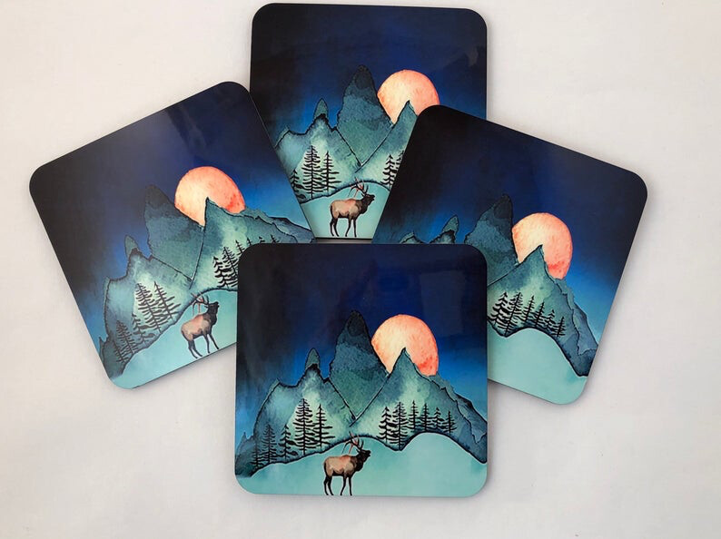Majestic Mountain Elk coaster set of 4