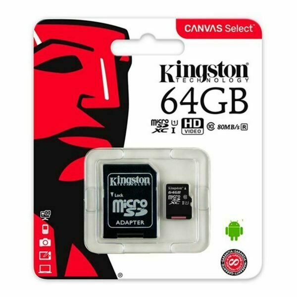Tarjeta Memoria Micro SD con Adapt. x64 GB Kingston (Clase 10)