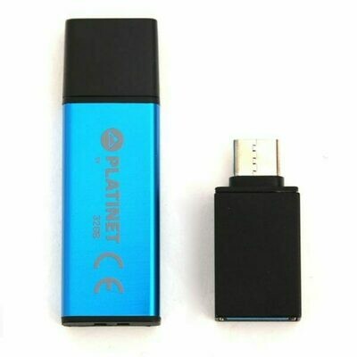 Pen Drive USB x32 GB 2.0 Platinet OTG + Adaptador Tipo C (Azul)