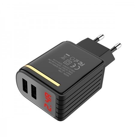 HOCO Travel Charger - 2.4A 2x USB (LED display) plug C39A black