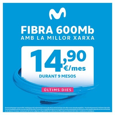 Oferta Movistar 14,90€/ Mes Fibra 600Mb