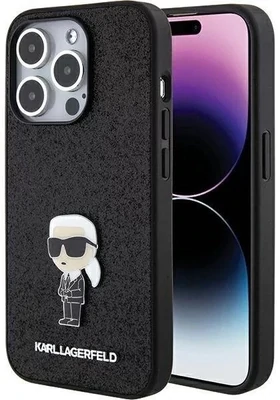 Funda Fija CG MOBILE Karl Lagerfeld con Purpurina para iPhone 15 Pro MAX Negro color Negro