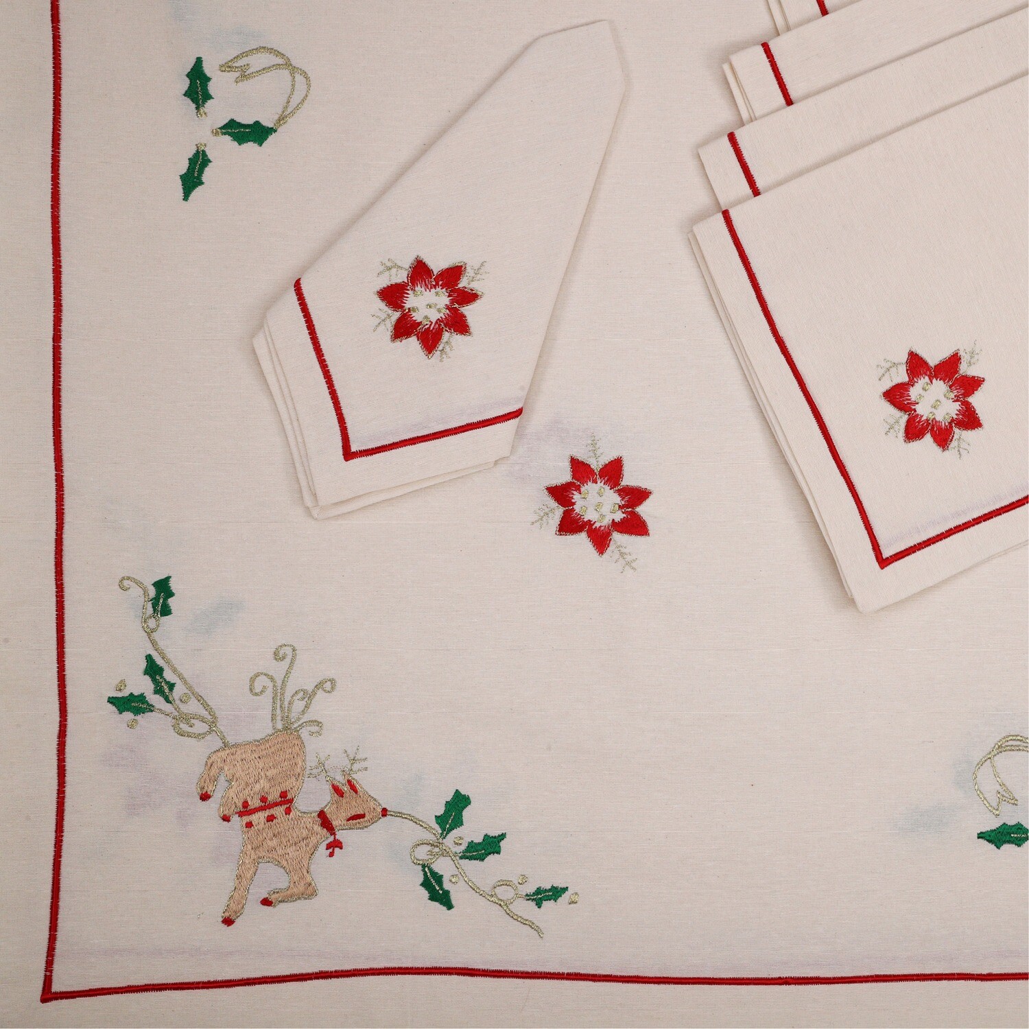 Christmas tablecloth in grosgrain cotton fabric - kounouz