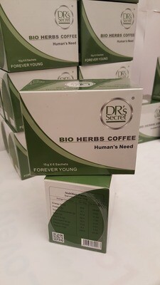 Dr Secret Bio Herbs Coffee- Halal.  6 X 15G Sachets-