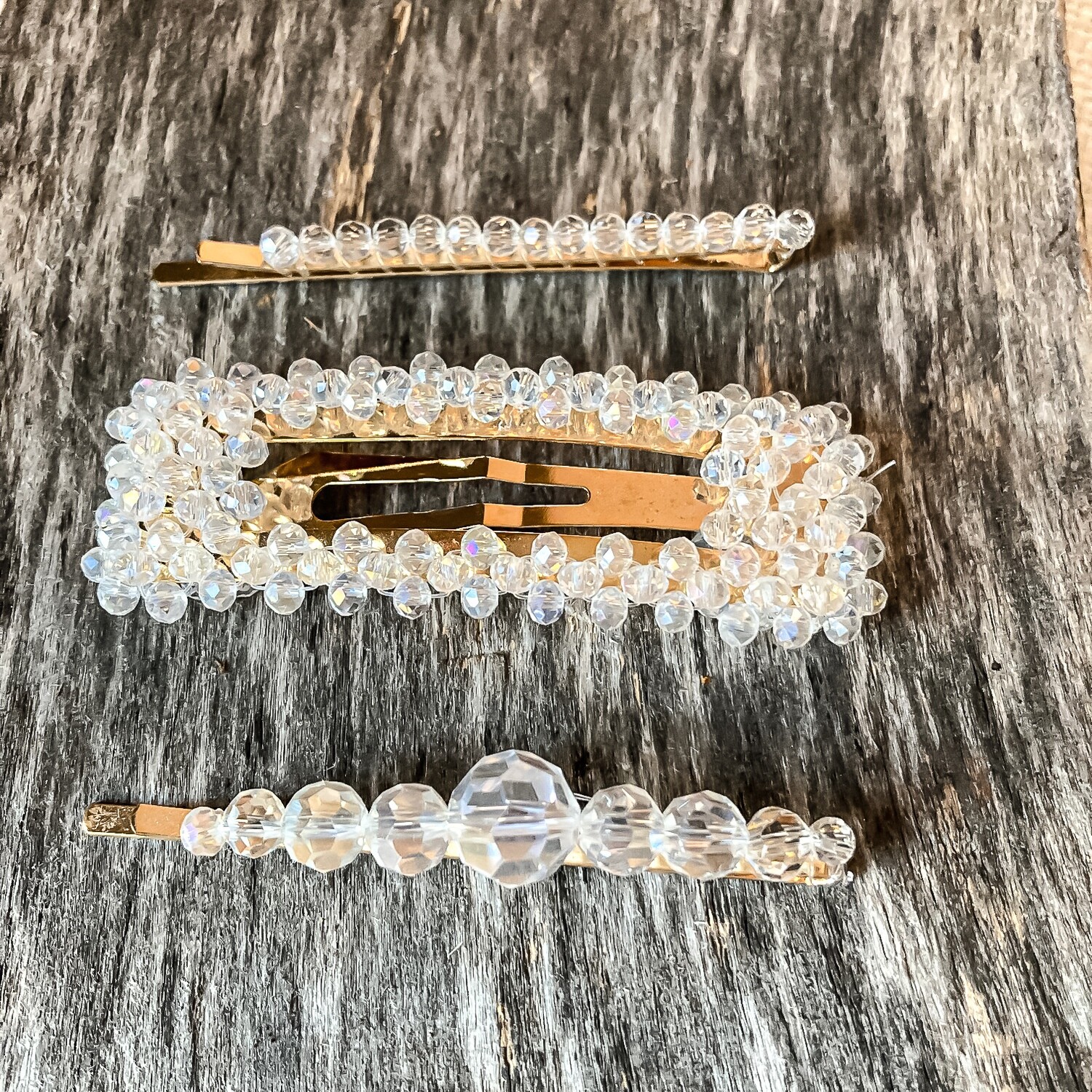 Clear +Gold Set of 3 Hair Pins