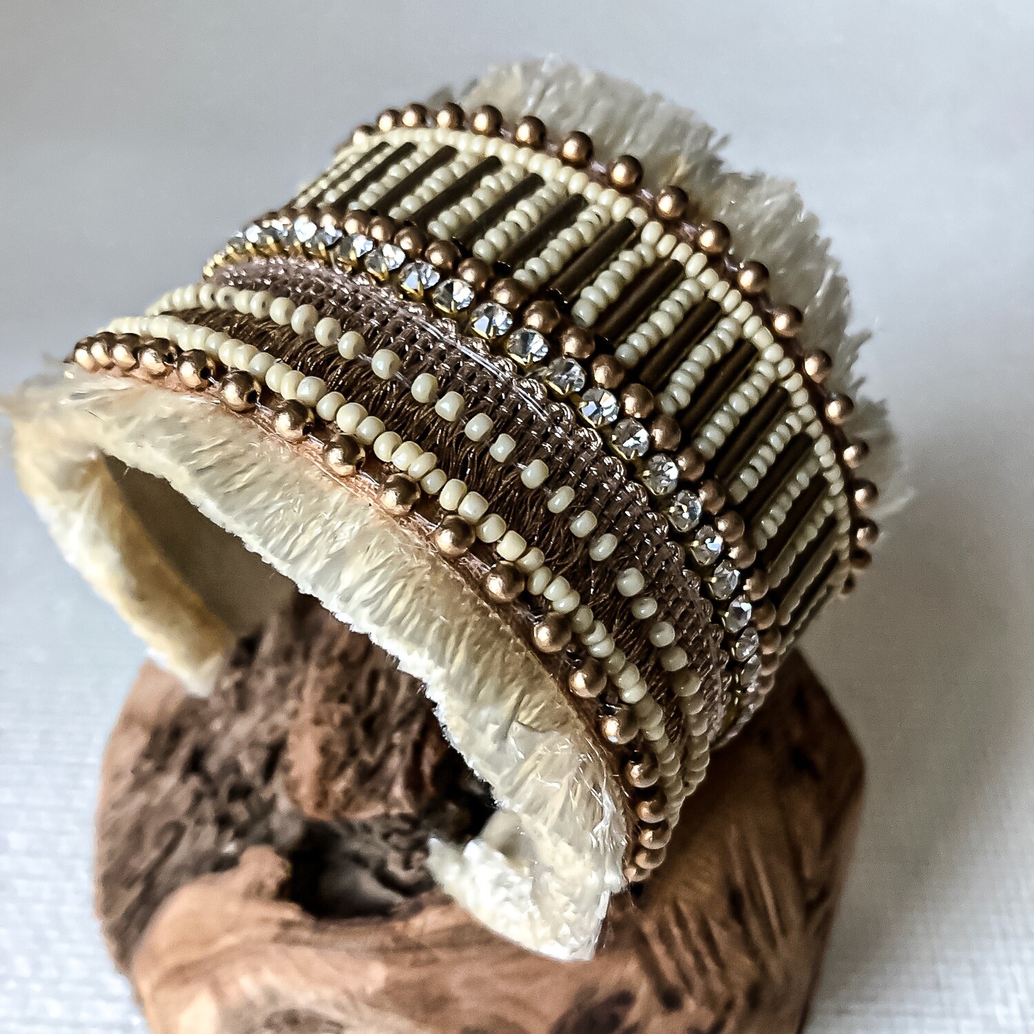 Beaded Fabric Cuff Bracelet
