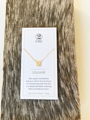 20K Gold Square + Pave Necklace