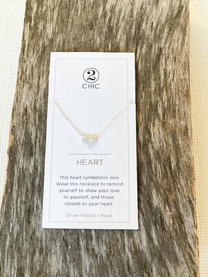 Silver Plated Heart + Pave Necklace