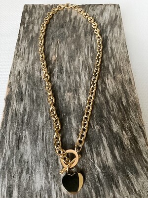 18K Gold Link Necklace + Heart Charm
