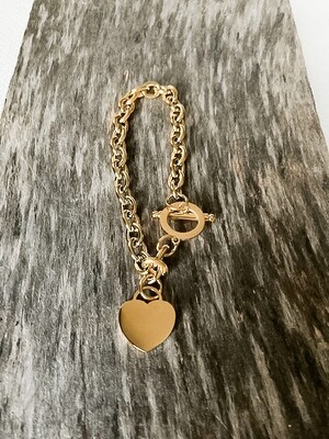18k Gold Link Bracelet + Heart Charm