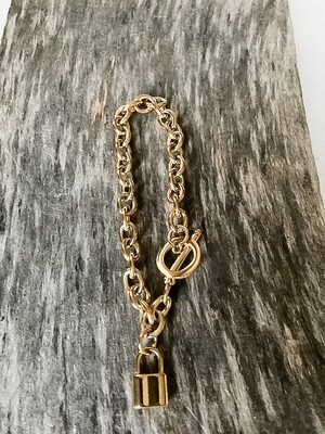 18K Gold Link Bracelet + Lock Charm