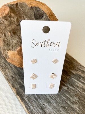 Gold Geo + Pave Earring Set of 3