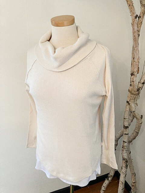 Charlie B Cowl Neck Ribbed Knit Top