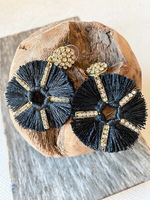 Black Fabric with Gold Pave Earring