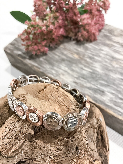 Hammered Metal Circle Disks Bracelet