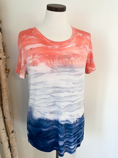 TRIBAL Tie Dye Crew Neck Tee in Guava