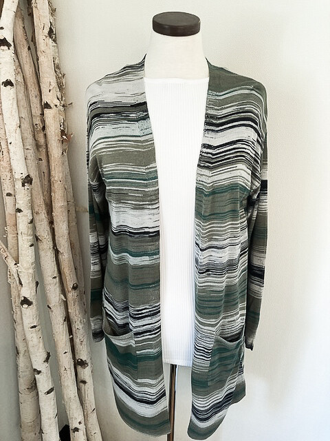 YEST Duster Cardigan Sweater Dark Pine Green Multi Color